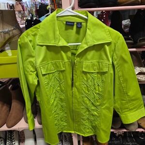 Westbound Women's Bright Lime Green Jacket PM Textured Weave Zip Front Pockets